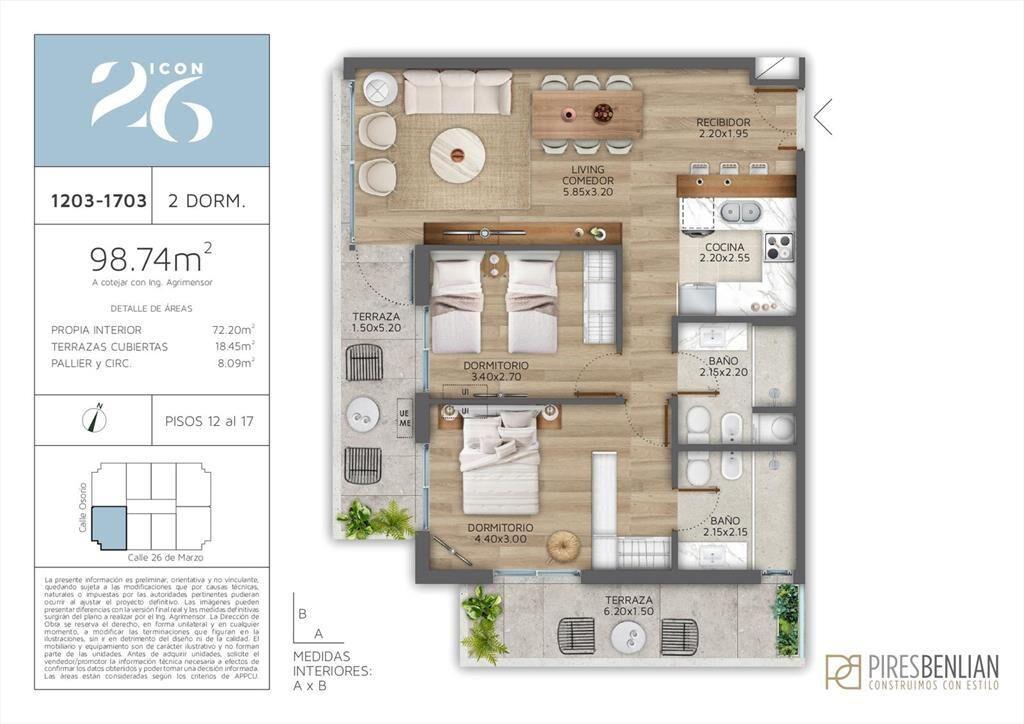Venta Apartamento 2 Dormitorios en Pocitos