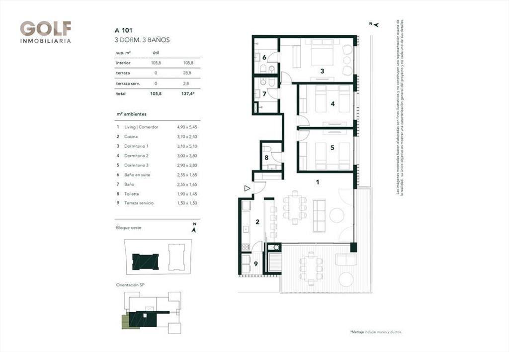 Venta apartamento de 3 dormitorios en Barrio Parques II