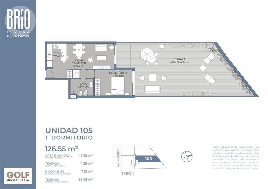 Venta de apartamento de 1 dormitorio con terraza en Pocitos