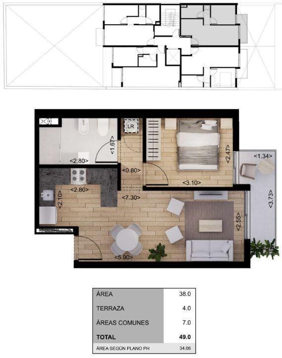 Apartamento de un dormitorio en venta en Cordón Sur - 802