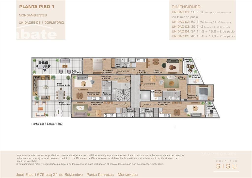Venta apartamento de 1 dormitorio en Punta Carretas