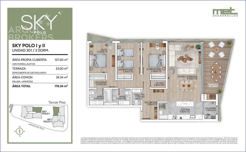 Apartamento de tres dormitorios en venta en Carrasco - 301