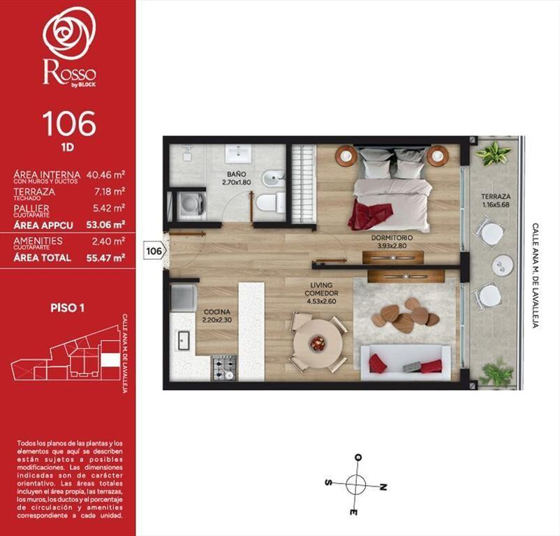 Venta Apartamento 1 Dorm Rosso Cordón Marzo2028