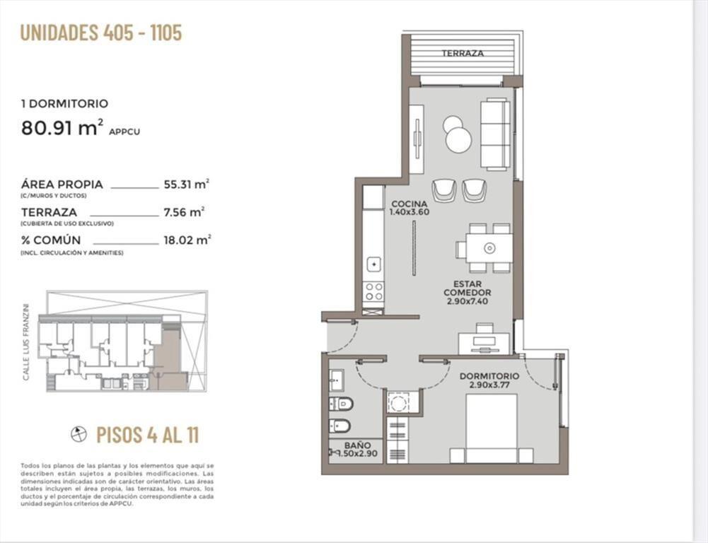 VENTA APTO 1 DORMITORIO PUNTA CARRETAS PREMIUM