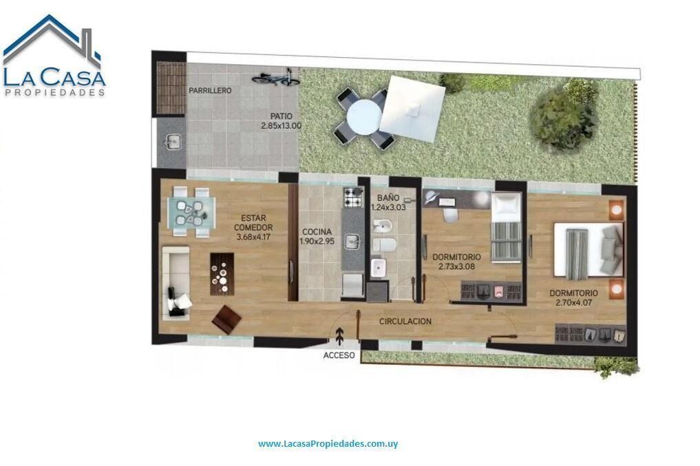 Venta de Apartamento de dos dormitorios con patio y garaje