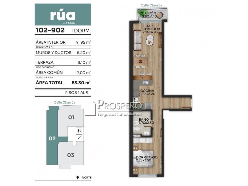 va1585/3 venta penthouse 1 dorm RUA CHARRUA