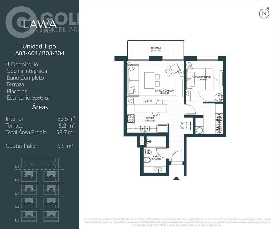 Venta de apartamento 1 dormitorio con terraza en Barra de C