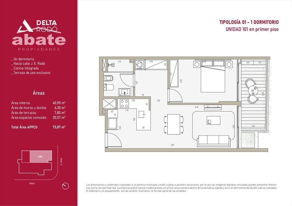Venta apartamento 1 Dormitorio en Cordón