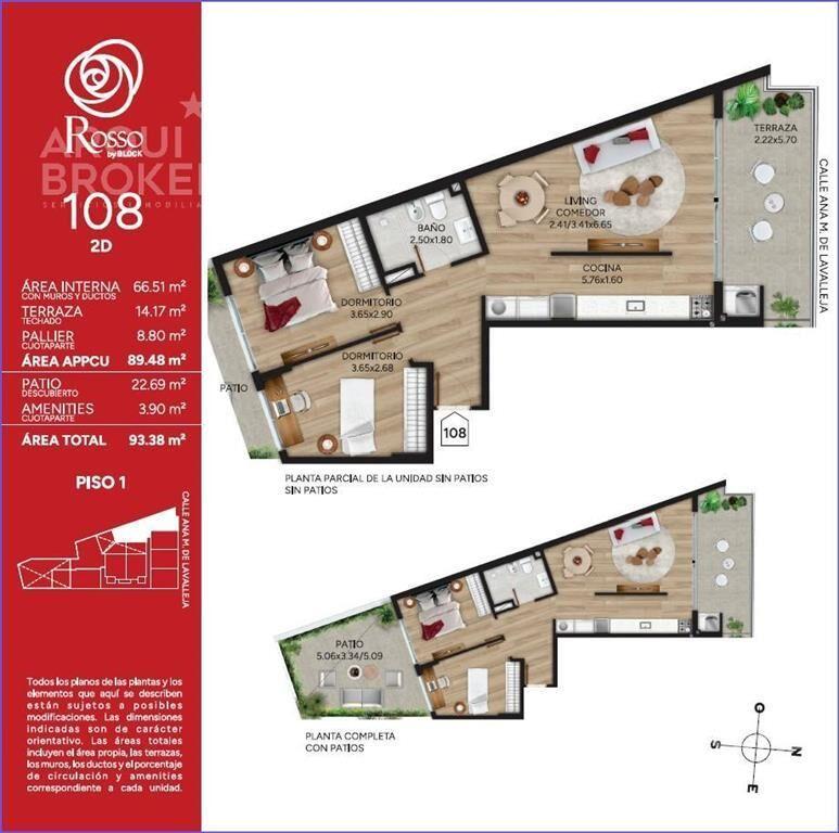 Apartamento de dos dormitorios con patio en venta en Cordón