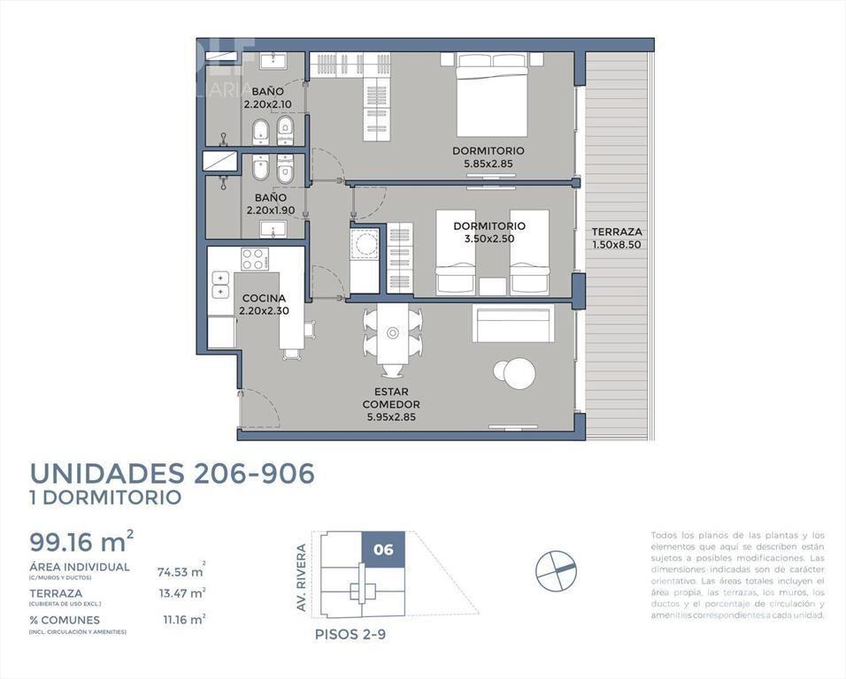 Venta de apartamento de 2 dormitorios en Pocitos