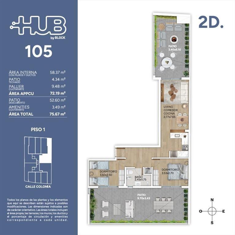 Patio 2 dorm en Hub Cordon con Amenities 2027