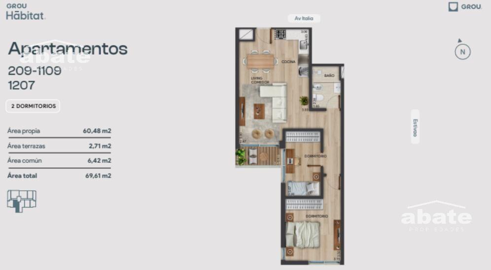 Apartamento 2 dormitorios con Terraza A ESTRENAR en Parque