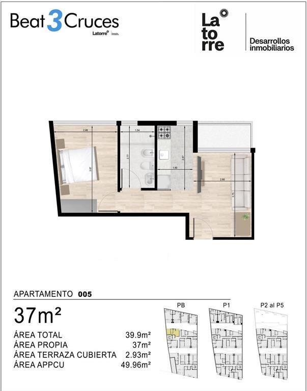 Venta Apartamento 1 Dormitorio en Tres cruces