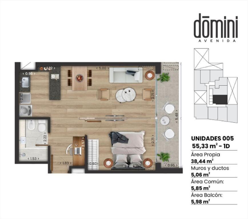 VENTA DE APTO LA BLANQUEADA 1 DORM ABRIL 2027