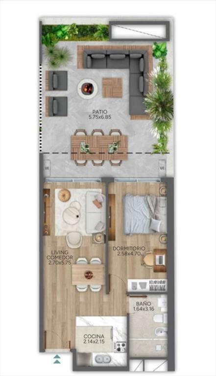 VENTA DEPTO 1 DORMITORIO PUNTA CARRETAS CON PATIO