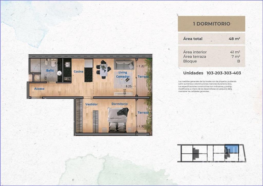 Apartamento de un dormitorio en venta en Pocitos - 203B