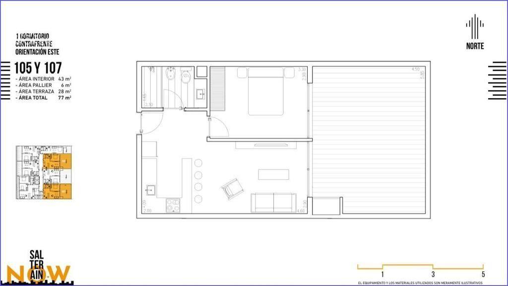 Apartamento de un dormitorio con patio en venta en Cordón -