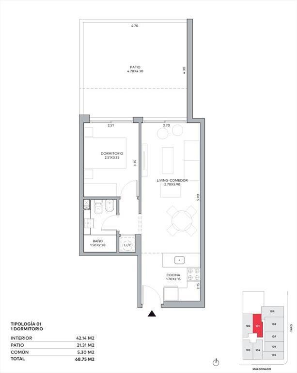 Venta apartamento cordon un dormitorio con patio
