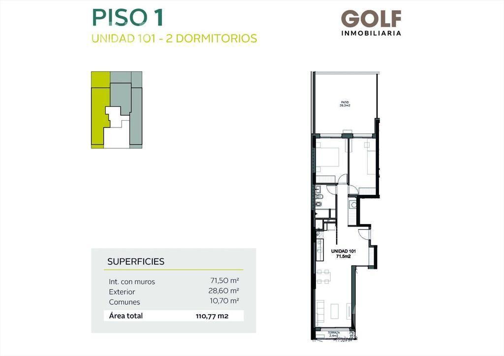 Venta apartamento de 2 dormitorios con terraza en Parque Ba