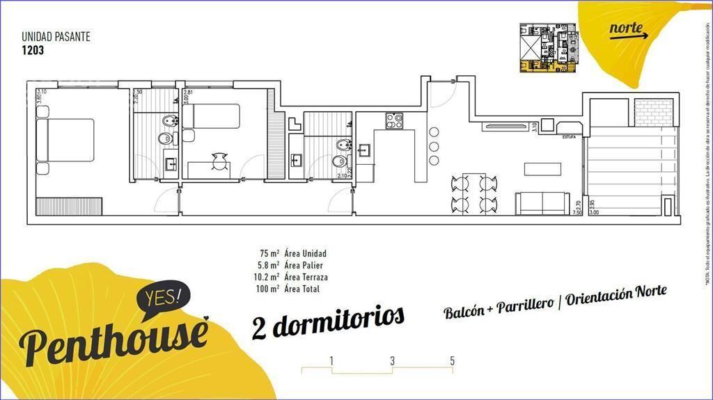 Apartamento penthouse de dos dormitorios en venta en Parque