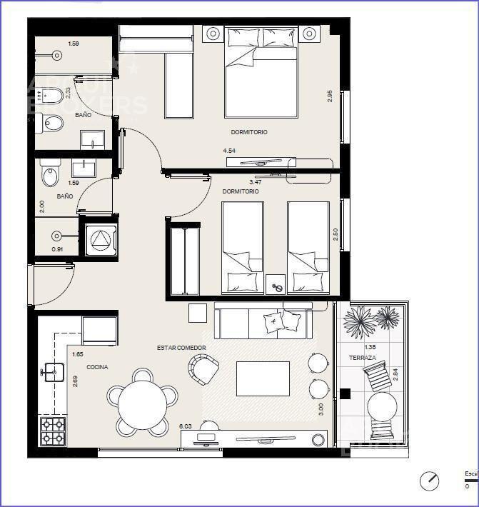 Apartamento de dos dormitorios en venta en Buceo - 201