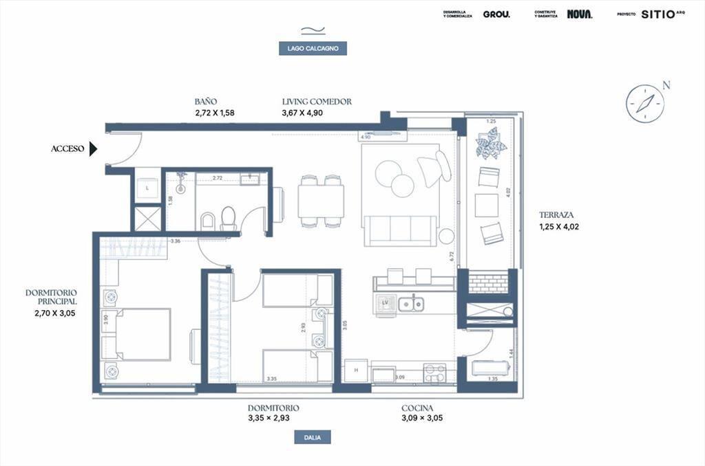 Venta apto 2 dorm, Lago Calcagno