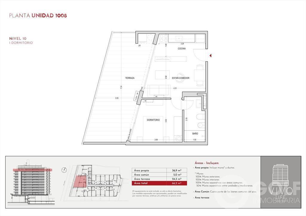 Venta de apartamento de un dormitorio con terraza - Centro