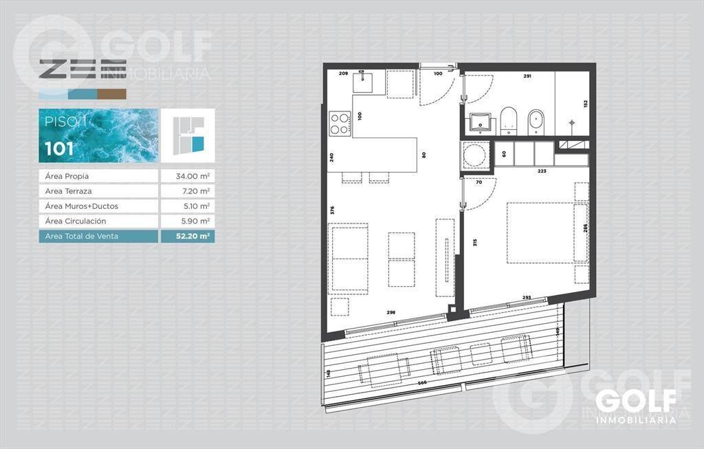 Venta de apartamento de 1 dormitorio con terraza en rambla