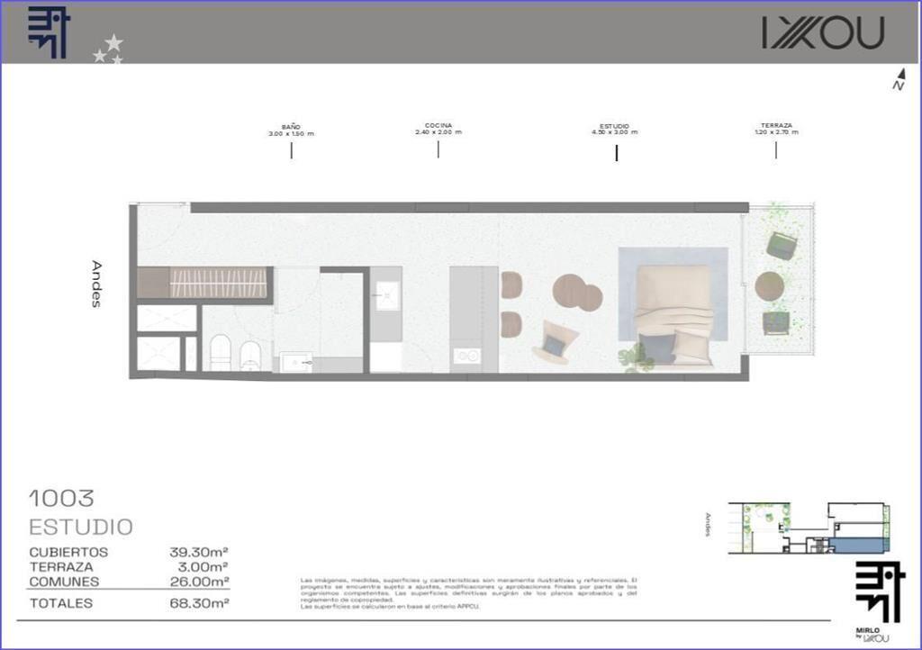 Apartamento monoambiente en venta en Barrio Sur - 1003