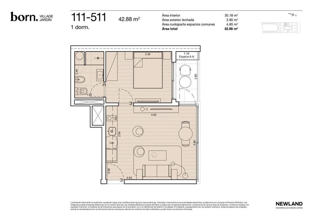 Venta de apartamento de 1 dormitorio en Born Village Jardín,