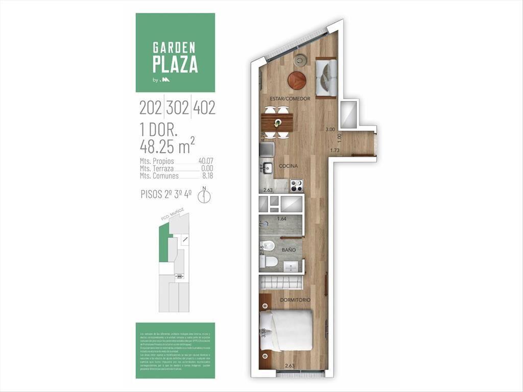 VENTA APARTAMENTO 1 DORM CON GGE -POCITOS NUEVO-
