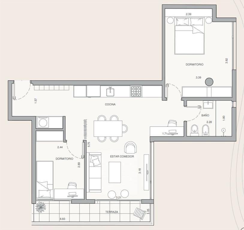 Venta Apartamento 2 dorm con terraza en Cordón Sur