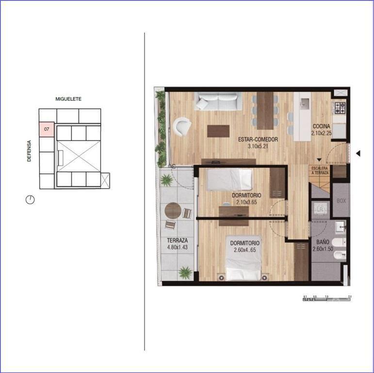Apartamento penthouse de dos dormitorios en venta en Tres C