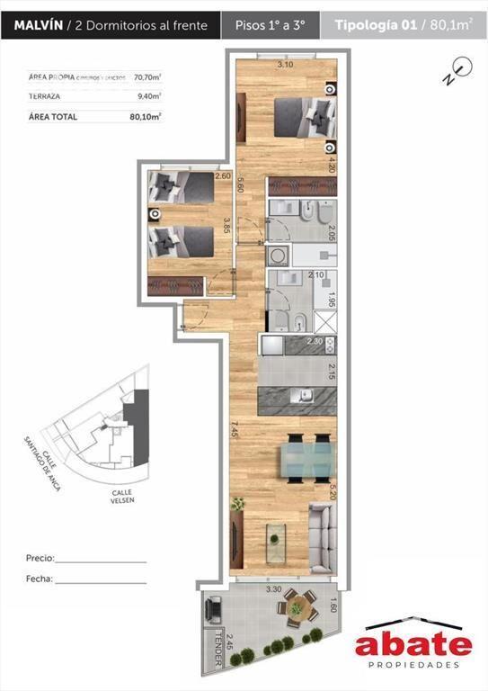 Venta Apartamento 2 dormitorios con Terraza al frente A Est