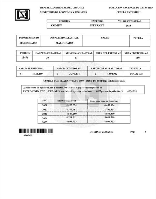 Terreno de 775 m2 en venta en el centro de Malodnado