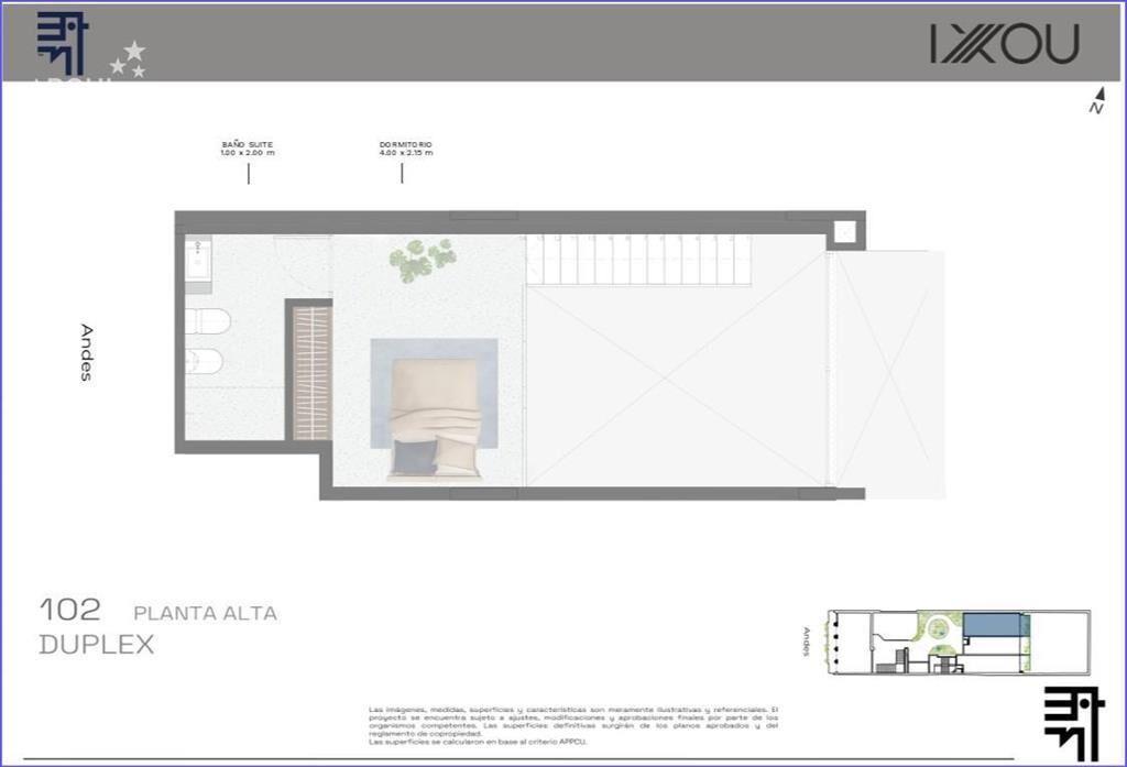Apartamento dúplex de un dormitorio en venta en Barrio Sur