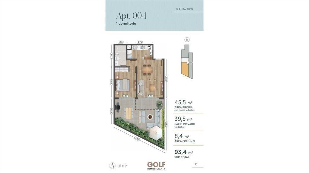 Venta monoambiente con terraza en Pocitos