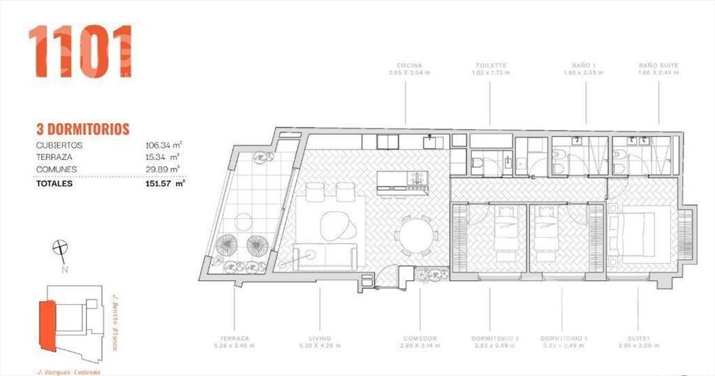 Apartamento 3 dormitorios con terraza en Villa Biarritz