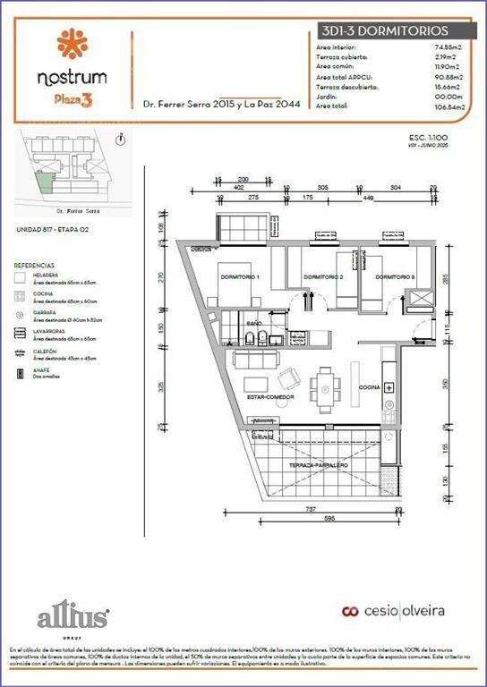 Apartamento penthouse de tres dormitorios en venta en Tres