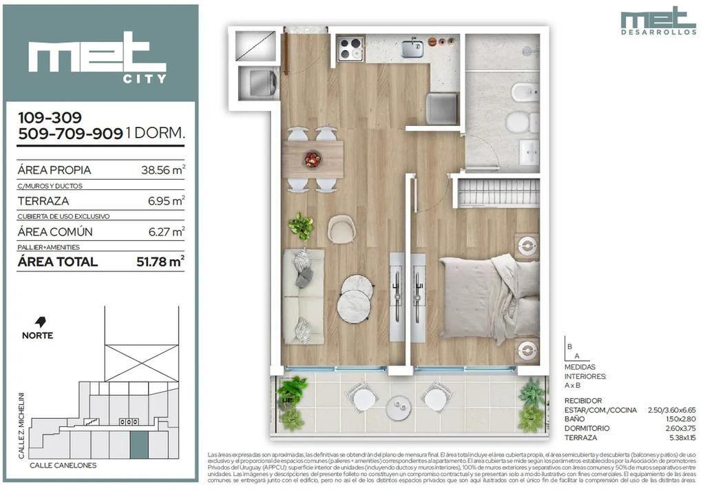 Venta de apartamento de 1 dormitorio en MET City, Centro