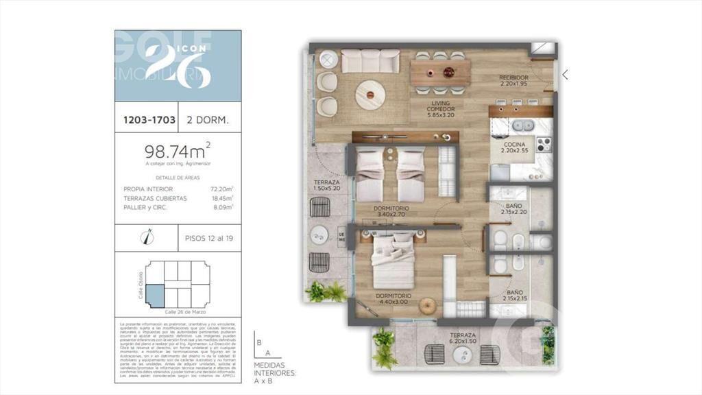Venta de apartamento de 2 dormitorios con terraza en Pocito