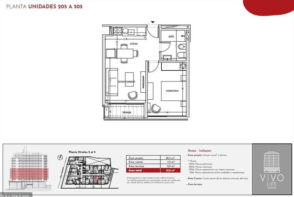 Venta apartamento 1 dormitorio en Vivo Life centro
