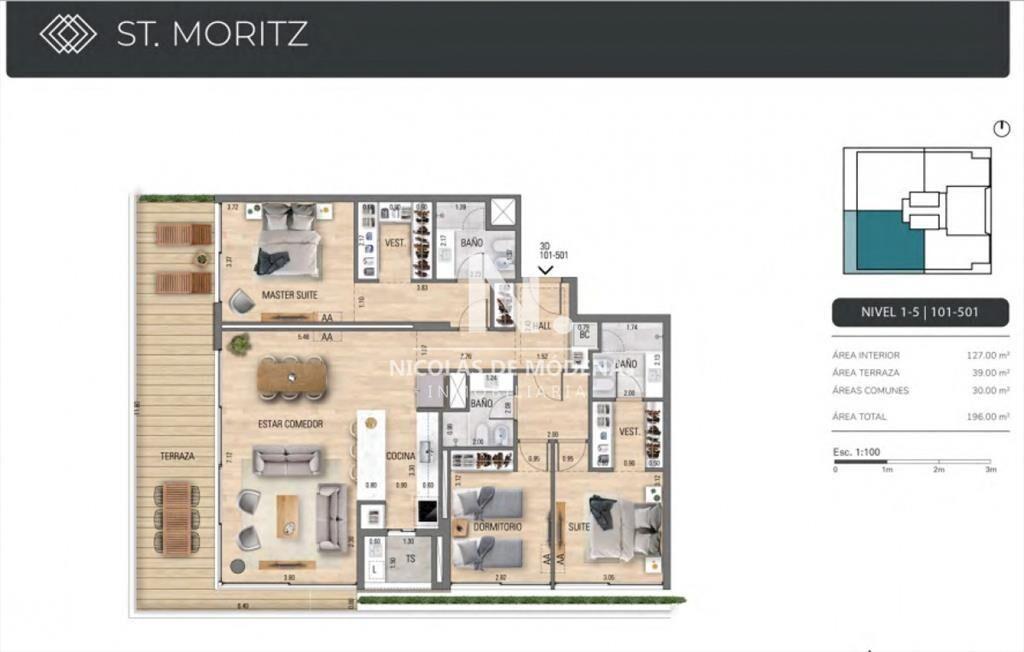 A metros de Playa Mansa, apartamento de 3 en