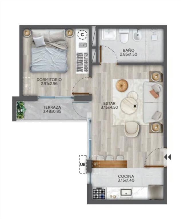 VENTA 1 DORMITORIO CORDON CON TERRAZA