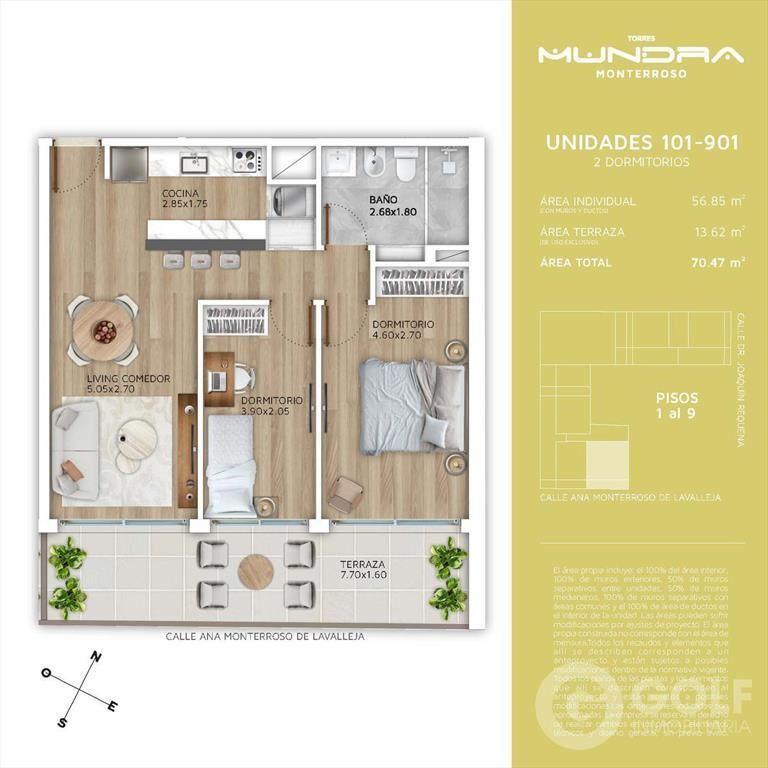 Venta apartamento de dos dormitorios en Cordón