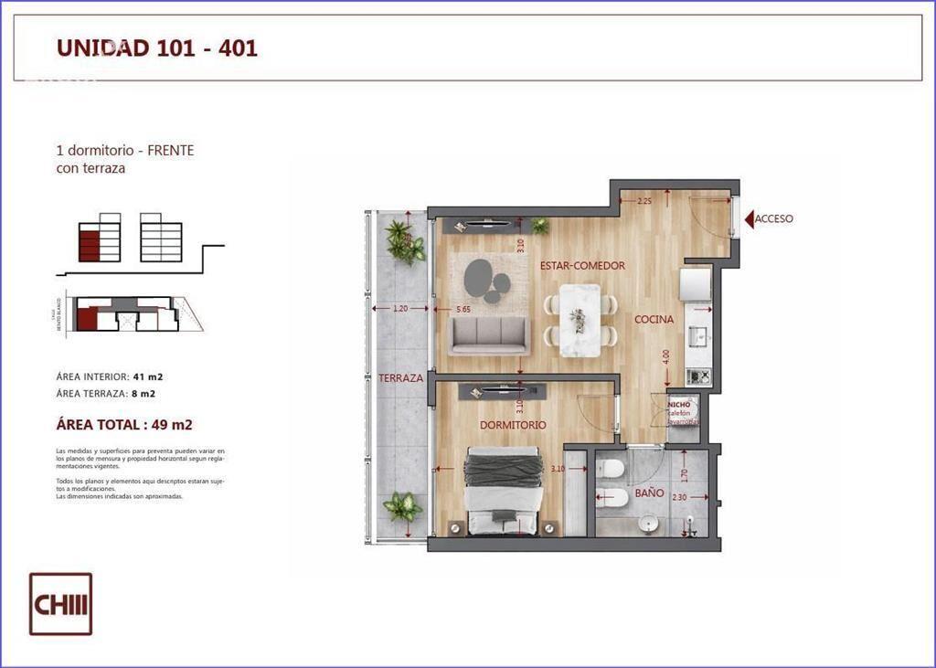 Apartamento de un dormitorio en venta en Pocitos - 201
