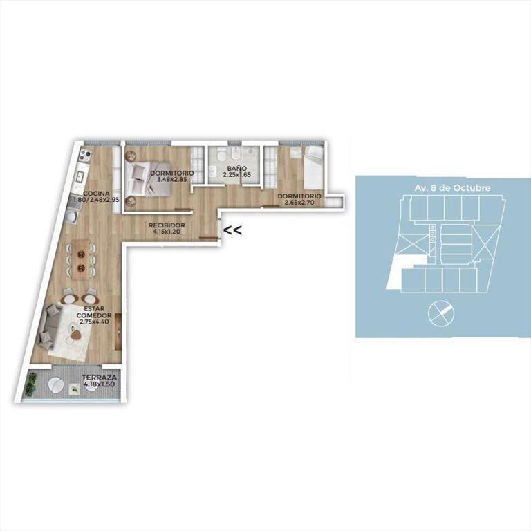 Apartamento de dos dormitorios en venta con renta en La Bla