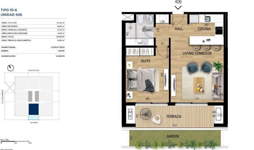 Apartamento de un dormitorio con patio en venta en Carrasco