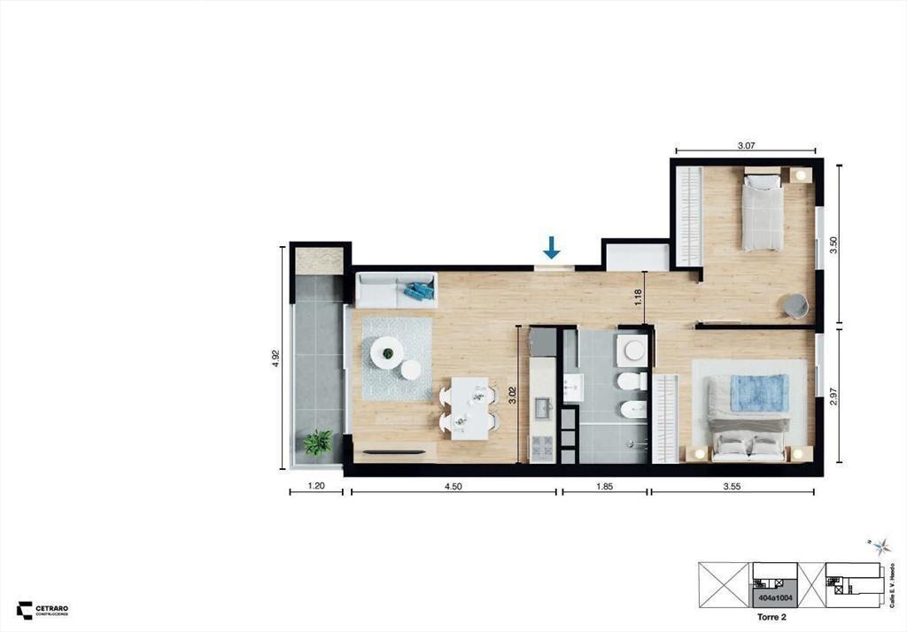 Apartamento en venta de dos dormitorios en Tres Cruces- 70