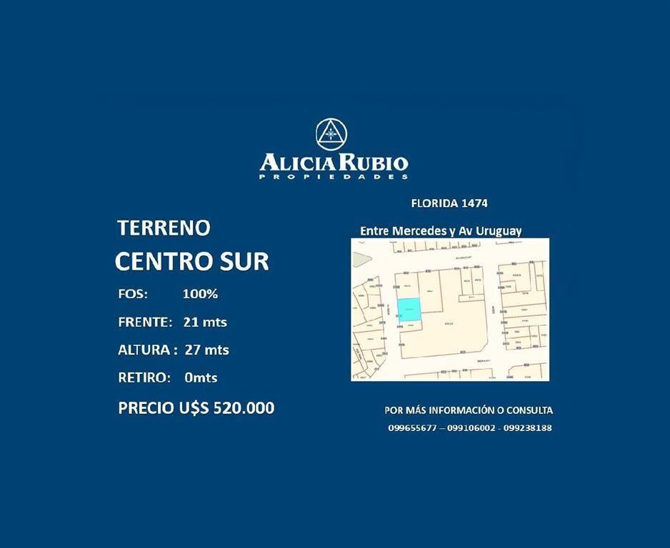 FLORIDA .467 MTS TERRENO. 21 MTS FRENTE., CENTRO SUR